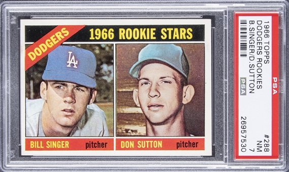 1966 Topps Dodgers Rookies #288 Bill Singer/Don Sutton Dual Rookie Card - PSA NM 7